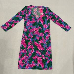 NWT Lilly Pulitzer Tessa floral 3/4 sleeve v- neck dress # 059123  size XXS